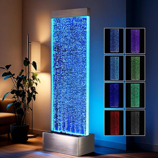 Bubble Wall Waterfall Fountain, Acrylic Indoor Floor Standing Water Wall with Changing LED Color Lights Remote Control, 64" x 19", Housewarming, Christmas Home Decor (Bubble Wall)