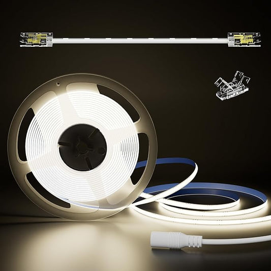 PAUTIX 5mm COB LED Strip Light 16.4ft/5m 4000K Natural White 504 LEDs/m,5000lm CRI90+ Super Bright DC24V Flexible LED Tape for Cabinet Home DIY Lighting Projects(Power Supply Not Included)