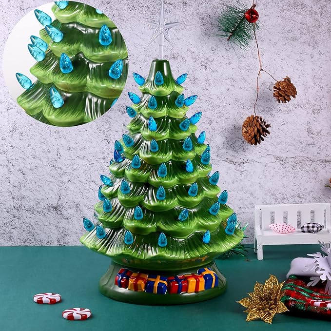 Boao 100 Pieces Ceramic Christmas Tree Bulbs and 5 Stars Replacement Plastic Bulbs for Ceramic Christmas Tree Decorations(4.7 mm Diameter,Blue)