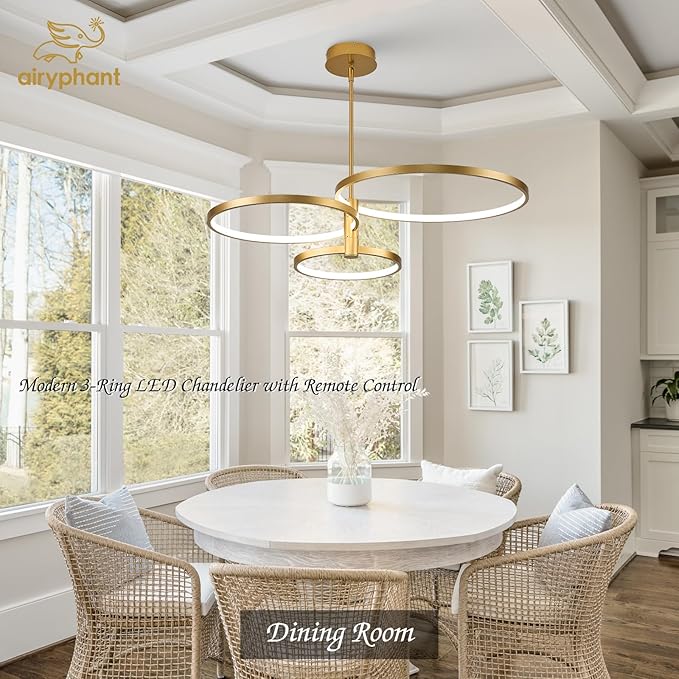 LED Ring Chandelier Modern Gold Chandellier for Dining Room 3-Light Dimmable Pendant Light Kitchen Island Contemporary Flush Mount Chandelier for Bedroom Living Room Dining Table Closet
