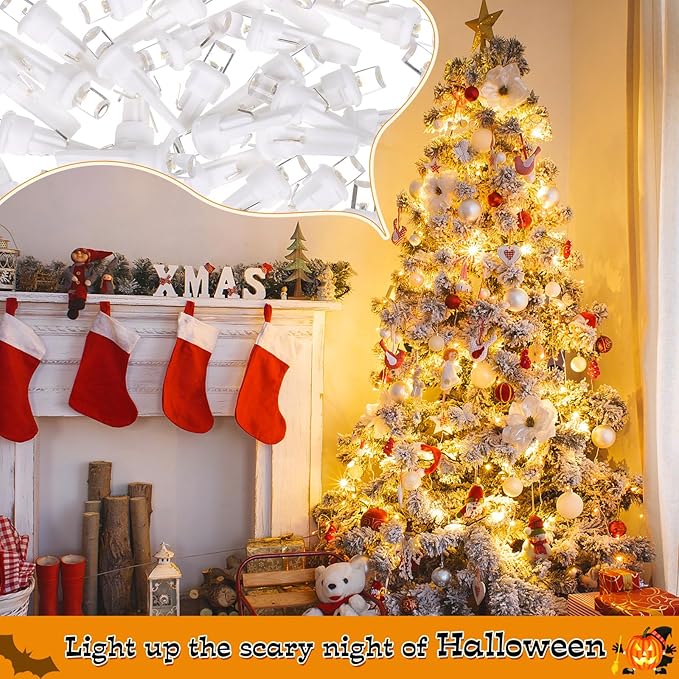 Honoson 180 Count 5 mm LED Halloween Replacement Bulbs Bulk Wide Angle Christmas Light Xmas Tree String Replacement Festival Light Decoration (White Base with Warm White Bulb)