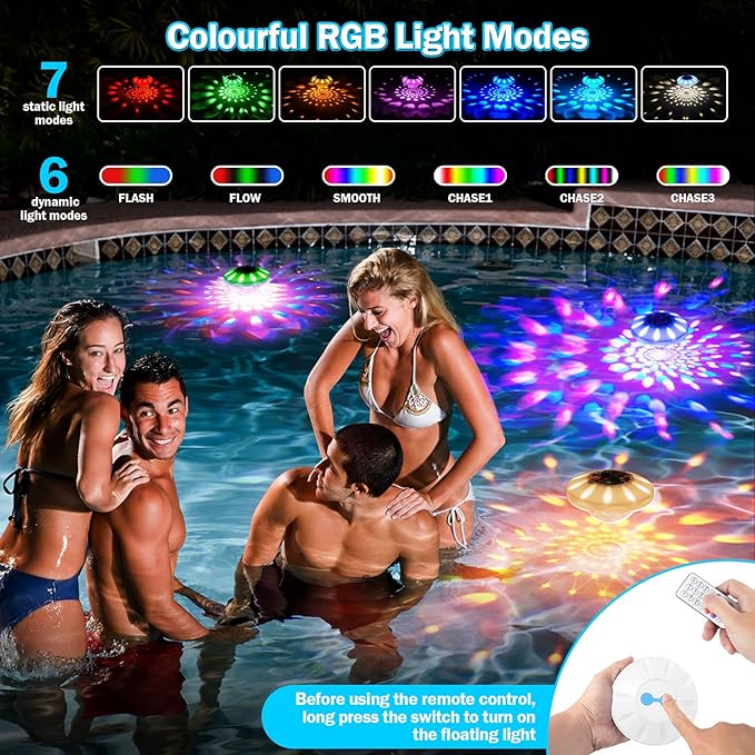 Floating Pool Lights(1 PACK), Upgraded Pool Lights with 6 Dynamic Lighting Effects, Rechargeable 4000mAh IP68 Waterproof Upper and Lower RGB Color Changing Light with Remote for Pond, Hot Tub 1 PACK