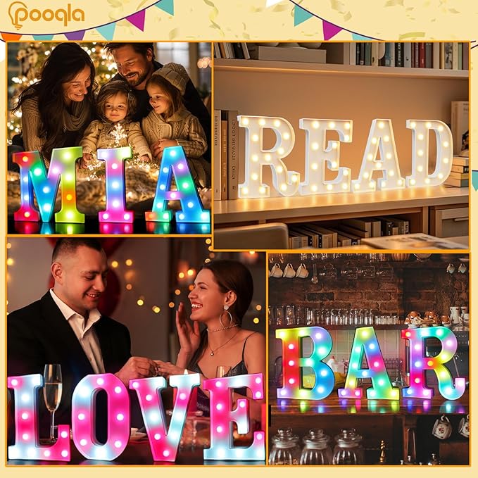 Pooqla Colorful Light Up Letters with Remote, Upgraded 35 Colors LED Marquee Letters, RGB Lighted Letter for Girls Teenager Gift Birthday Party Valentines Day Decorations Gift for Him Her, Letter M