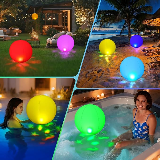 Floating Pool Lights, 15" Solar Pool Light That Float w/Patterns of Sealife, Upper & Lower RGB Color Changing Pools Floating Light IP68 Waterproof, Float/Hang for Pools Wedding Party Decor(2)