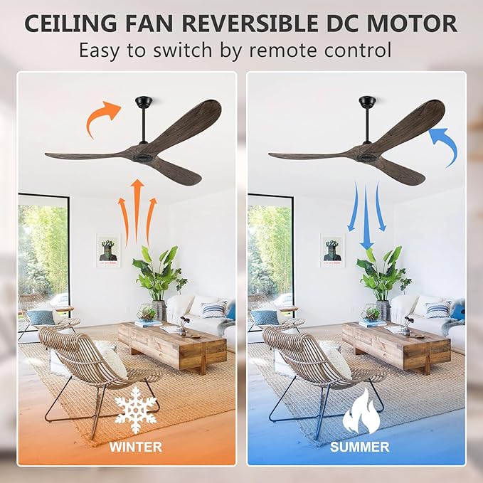 Eliora 52" Ceiling Fans Without Lights, Wood Ceiling Fan no Light with Remote, Large Outdoor Ceiling Fan for Patio, Porch, Bedroom, 6 Speed, Quiet DC Motor, ETL Listed-Deep Brown