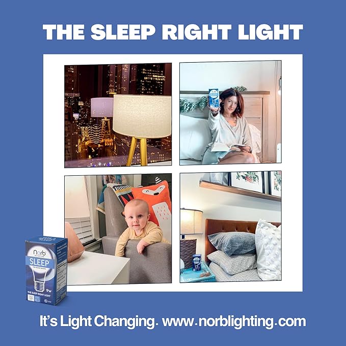Norb NorbSLEEP Low-Blue Sleep Light Bulb – Melatonin-Boosting Nighttime LED for Restful Sleep – for Babies, Kids, & Adults – 9W A19 Dimmable, Natural Evening Spectrum, White Not Amber (1-Pack)