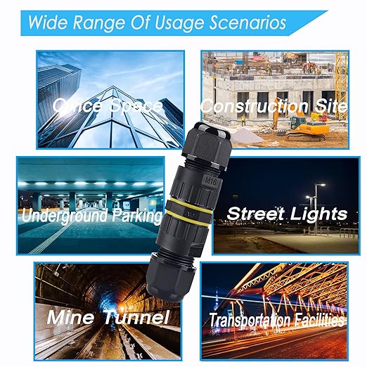 IP68 Junction Box 2 Way/2 Pin Outdoor Waterproof Connection Box M16 Cable Connection Box Ø3.5-7mm 2 Pole Cable Connector,for Repair and Extend Power Cables,Black 2 Pcs.(M16 2P)