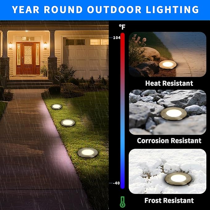 Outdoor Ground Lights 12W,High Voltage 110V 120V Well Light,Diameter 7 inches,Waterproof Landscape Lighting Wired,White 6500K,Recessed Tree Uplighting for Pathway,Walkway,Deck,Pack of 4
