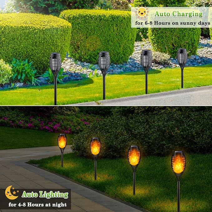 Outdoor Solar Lights, 6Pack Solar Torch Light with Flickering Flame, Solar Garden Lights Waterproof for Outdoor Decorations, Flame Torches for Outside, Outdoor Lighting for Pathway Yard Decor