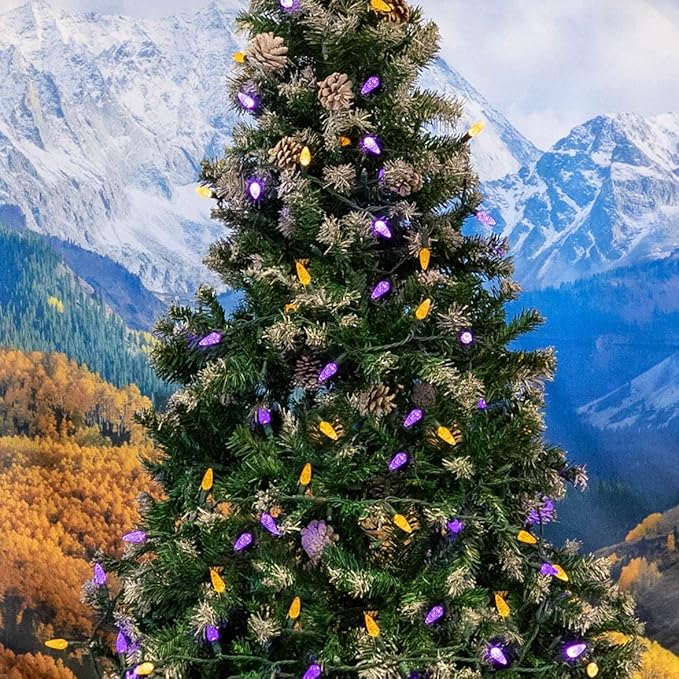 Novelty Lights 24FT 70 LED C6 LED Christmas String Lights, Commercial Grade LED String Lights, Permanent Christmas Lights, Outdoor Tree Decorations (Purple/Yellow)