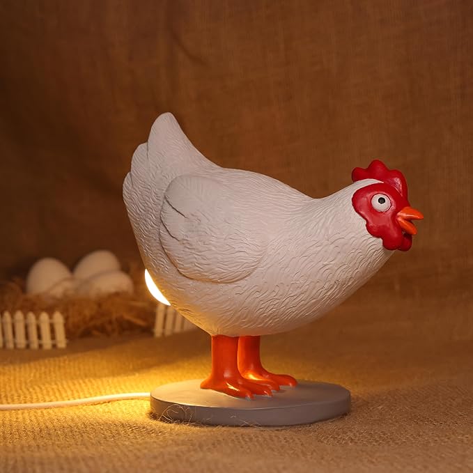 Ammonite Chicken Lamp With Egg in Butt, 3D Laying Egg Night Light, Funny Resin Lifelike LED USB Warm Light Table Lamp, Easter Christmas Birthday Gift