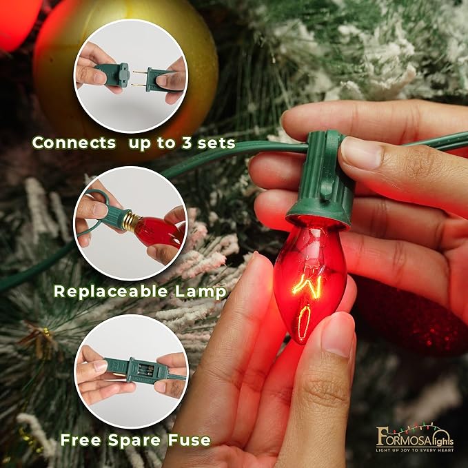 C9 26ft Indoor/Outdoor Transparent Multicolor Incandescent Christmas String Lights with 25 Bulbs and E17 Base | 120V, 7W
