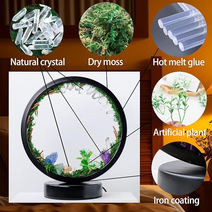 Runyangshi Forest Style Bedroom Night Light USB Port 3 Colours Dimming Mode Bedside Lamp Natural Clear Quartz Single Crystal Healing Crystal Night Lamp for Bedroom Office Home Decor Gift