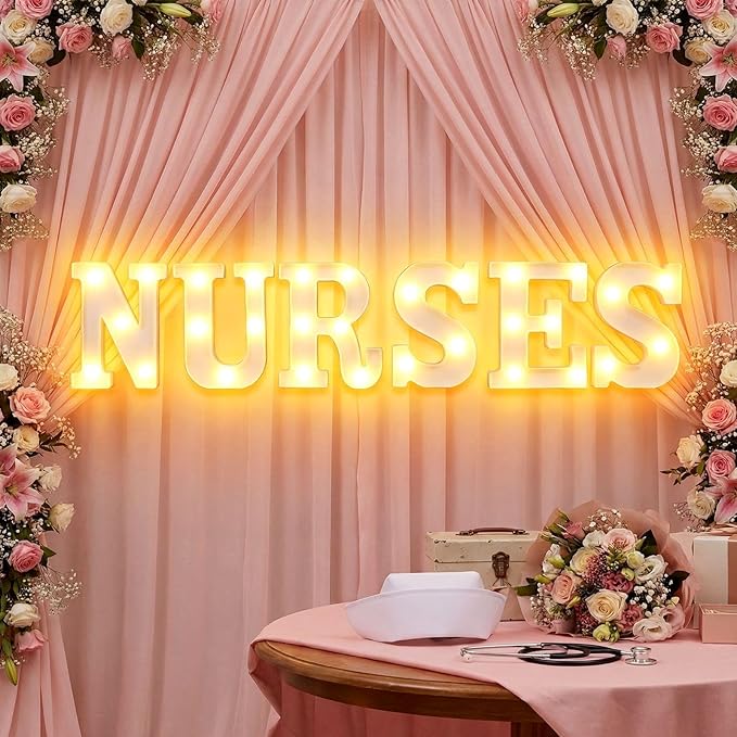 Sukkot Large LED Letter Sign LED Lights Battery Powered Table Decoration for Party Gift Tabletop Decoration(Nurses)