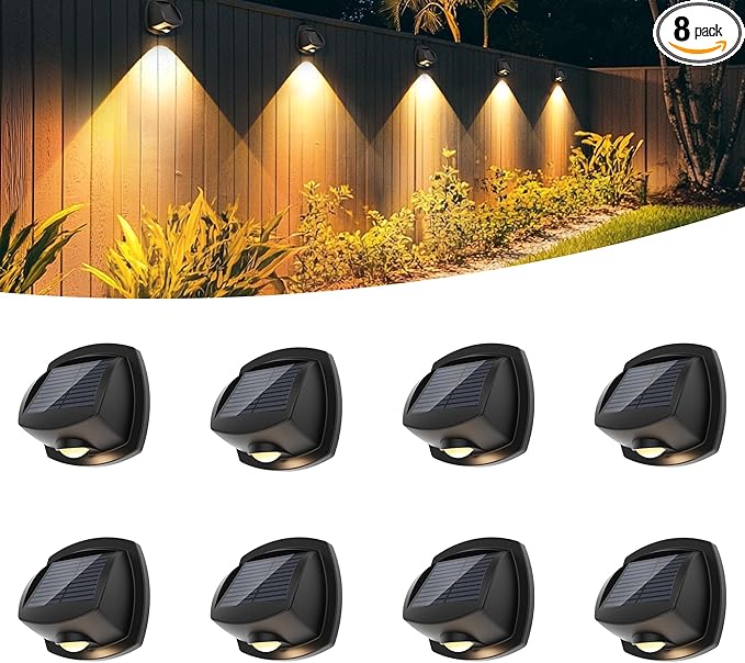 SOLPEX Solar Lights Outdoor Waterproof IP65, Solar Stair Lights Outdoor for Fence, Deck, Step, Dual Color LED 3 Lighting Modes House Wall Light for Porch, Backyard, Fence, Garden Decor-8 Pack