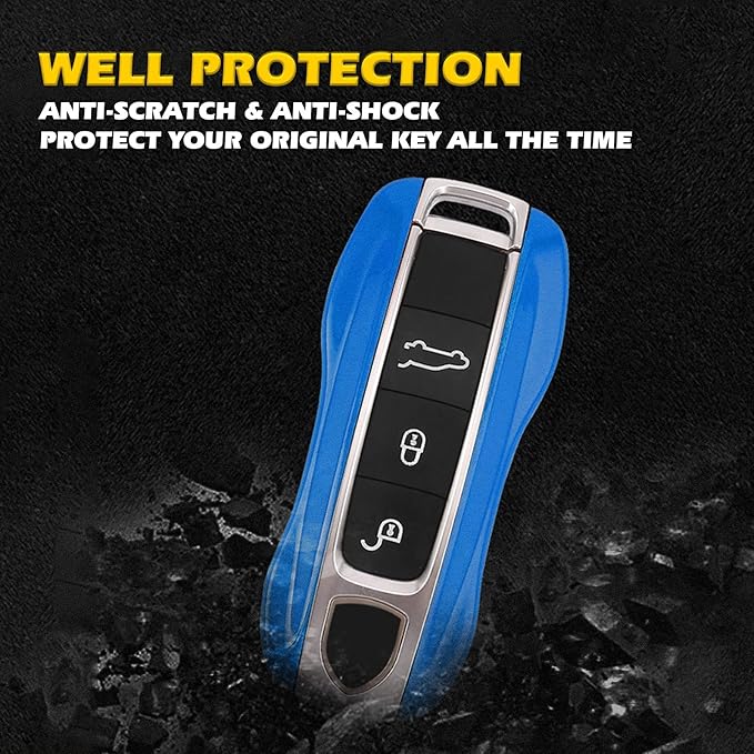 x xotic tech Blue Key Fob Cover Smart Remote Case Side Blades Shell, Compatible with 2017-up Porsche Panamera, 2019-up Porsche Cayenne G2, 2020-up 911 Carrera Taycan