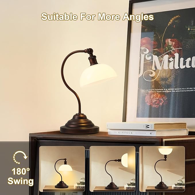 Cordless LED Table Lamp Set of 2, Battery Operated Desk Lamps with Swing Arm & Plastic Shade, Vintage Small Rechargeable Dimmable Light for Bedroom, Living Room, Nightstand, Oil Rubbed Bronze