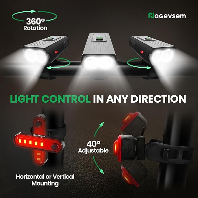Bike Lights Set, LED Super Bright USB-C Rechargeable Headlight & Taillight, Waterproof Front & Rear Back Bicycle Light for Night Riding, Road & Mountain Cycling, Gift for Men & Women