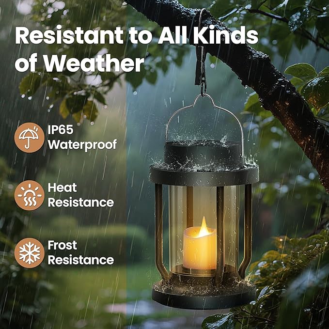 Solar Lanterns Outdoor Waterproof - Realistic Flickering Flameless Candle for Outdoor & Indoor Hanging Lights, Garden/Patio/Trees/Lawn Decor 6 Pack
