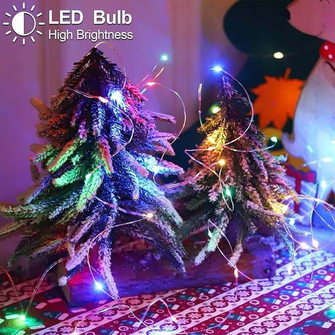 YAOZHOU Christmas Decorations Multicolor Fairy String Lights, Battery Operated with Timer, 2 Pack Total 33FT 100 Led Mini Battery Powered Mason Jar Waterproof Firefly Lights DIY Party