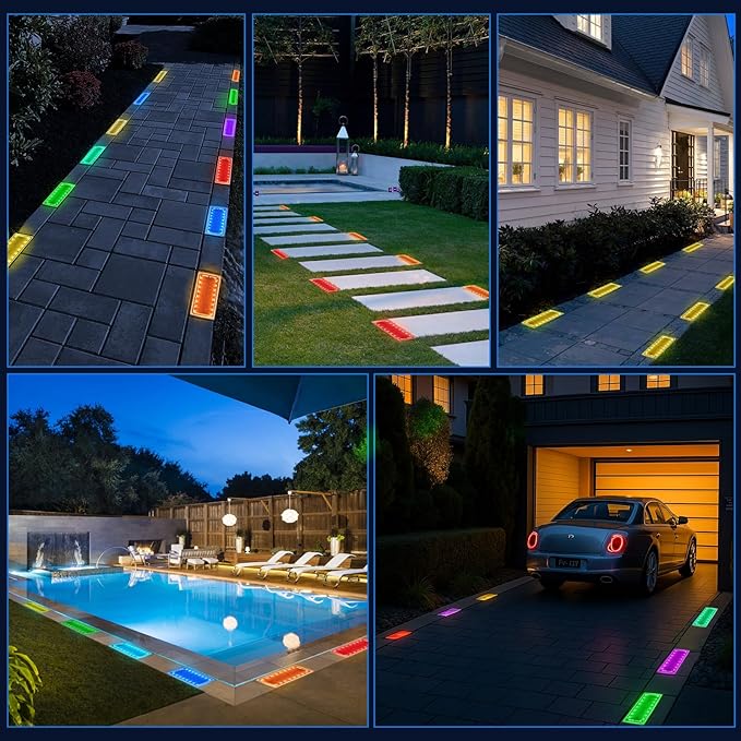 Solar Paver Color Changing Lights, 8x4 Solar Pavers Light Outdoor, Recessed Brick Pathway Lights, IP67 Waterproof Landscape Lighting for Ground,Walkway, Garden, Pool, Patio, Driveway,2 Pack (RGBW)