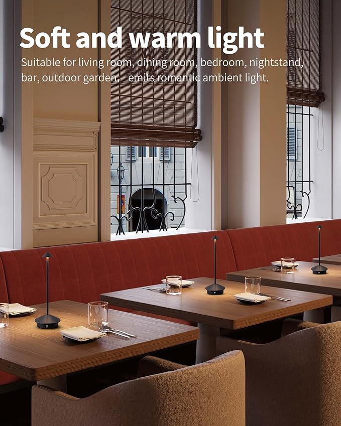 Modern Cordless Table Lamp Set of 2, Portable LED Desk Lamps, 5000mAh Rechargeable Battery Operated Lighting for Bedroom Dining Room Restaurant Coffee Shop Camping Night Light (Black)