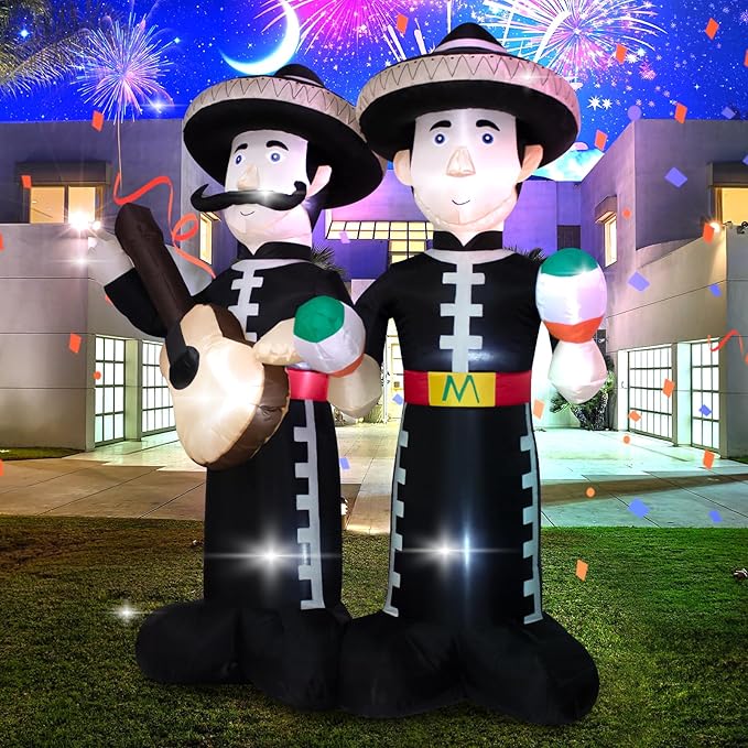 6FT Cinco de Mayo Inflatable Mariachi with LED Lights - Outdoor/Indoor Blow Up Decor for Mexican Fiesta, Halloween, Holiday Parties - Giant Festive Decoration