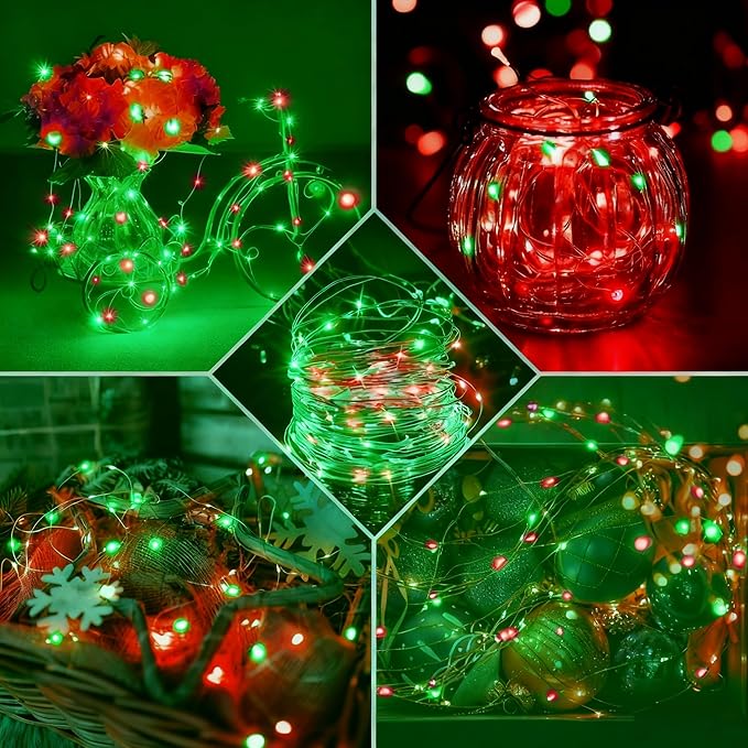 24 Pack Fairy Lights 7Ft 20 LED Twinkle String Lights 3 Modes Battery Operated Waterproof Firefly Starry for Mason Jar Party Wedding Christmas Valentines Day Table Centerpieces,Red&Green