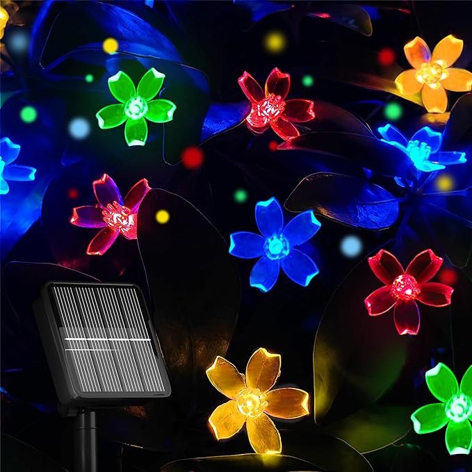 Solar String Lights for Outside，100 LED Solar Flower Lights Outdoor Waterproof ，Solar Powered Outdoor Decorative String Light for Yard, Lawn, Fence, Flower Garden, Christmas Tree (Multi-Colored)