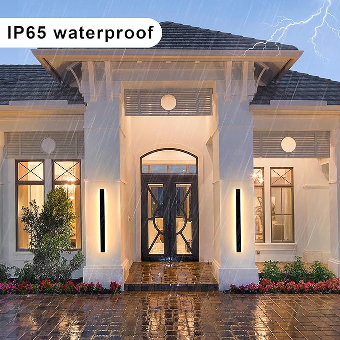 Outdoor Wall Light Fixtures Modern Long LED Wall Sconce Black Exterior Light Fixture Ip65 Waterproof Wall Lamp 10w 3000k Metal Rectangular Wall Lights For Villa Patio,Courtyard,Porch Bedroom,7.9''