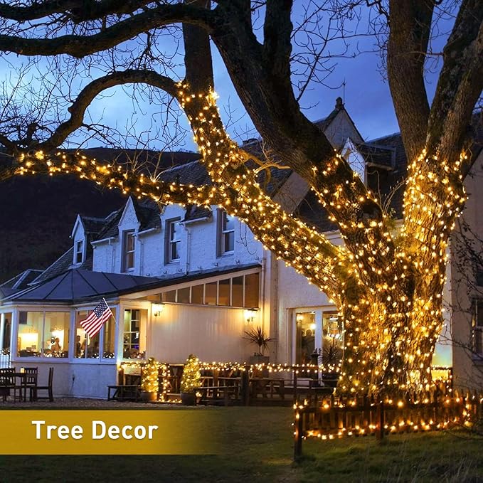 JMEXSUSS 2 Pack Solar String Lights Outdoor Waterproof, Total 400 LED 151FT Solar Powered Outdoor String Lights, 8 Modes Solar Christmas Light for Outside Patio Yard Tree Decorations, Warm White