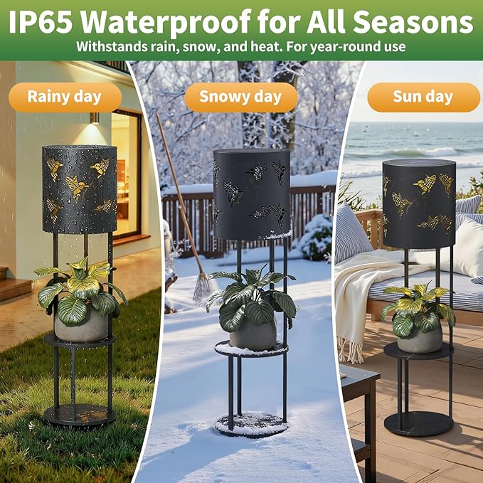 Solar Garden Plant Lights: Outdoor Waterproof Decorative Lamp with Flower Stand, Solar-Powered Yard Patio Outside Floor Decoration Lantern with Hummingbird Pattern for Festival Decor