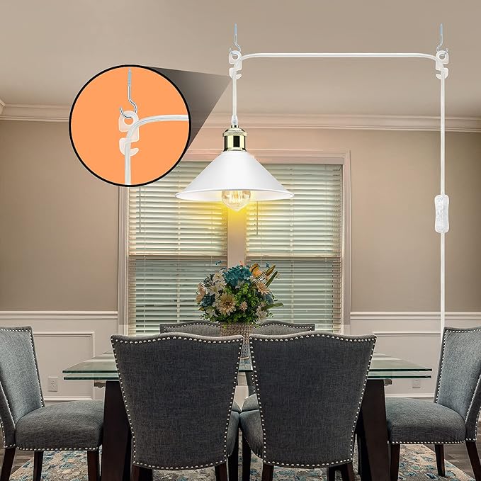 Plug in Pendant Light, Industrial Hanging Light with Plug in Cord On/Off Switch, Modern Pendant Light with Plug in Cord, Farmhouse Pendant Light Fixture, White