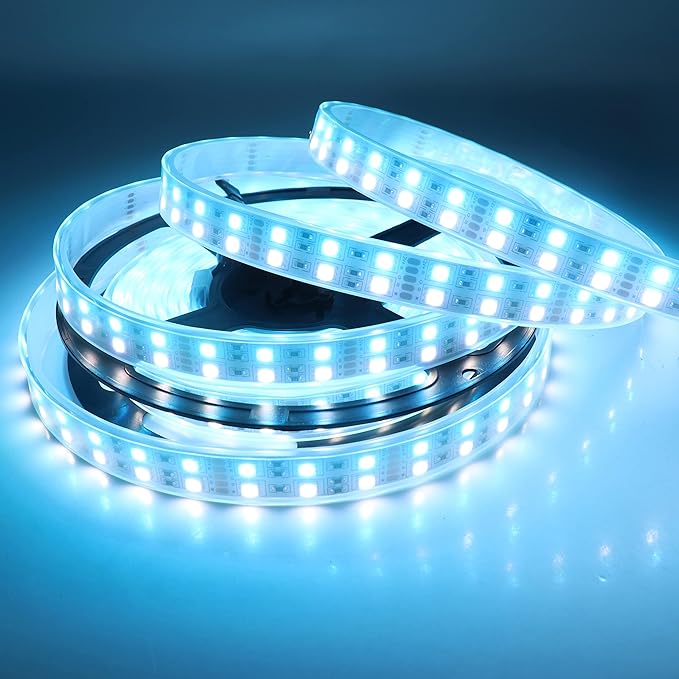 Waterproof RGBW LED Strip Lights Double Row 600LEDs SMD 5050 16.4ft Flexible Strip Lighting DC 12V RGB+Cold White Multi-Colored LED Tape Lights Waterproof IP67 Outdoor Use for Home Décor