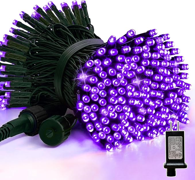 LAMPHOME 33ft Halloween Decorative Mini Lights, 100 LED Green Wire Fairy Starry String Lights Plug in, 11 Lighting Modes, for Halloween Decoration Outdoor Xmas Tree Party Decoration (Purple)