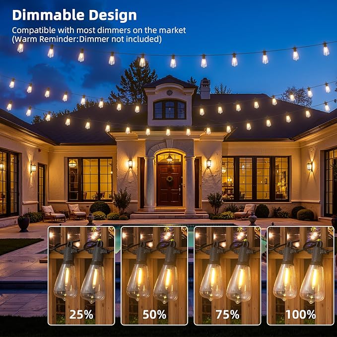 FOOMAN LED Outdoor String Lights, 300FT Outside Waterproof Patio Lights with 146+3 Shatterproof ST38 Edison Bulbs, 2700K Warm White Hanging Light, Dimmable Light for Backyard Porch Gazebo(150FT x 2)