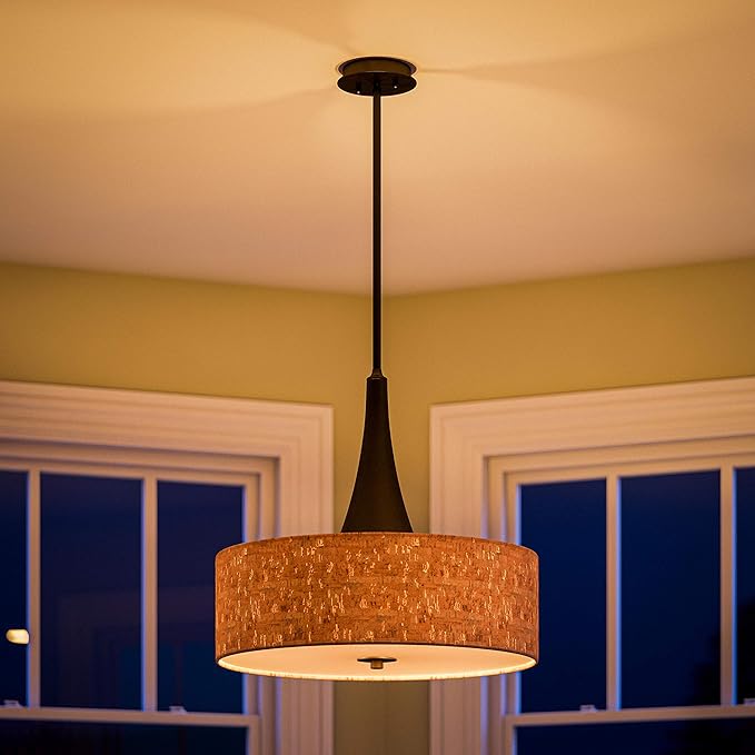 Kenroy Home 93013ORB Bulletin 3 Light Pendant with Tan Finish, Casual Style, 19.5" Height, 22" Width, 22" Depth
