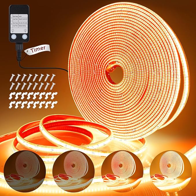 OMIKA 33FT 3200 LED COB LED Strip Lights Plug in Outdoor Waterproof, 2700K 24V Rope Lights Flexible with Self-Adhesive Timer Dimmable for House Garden Camping DIY