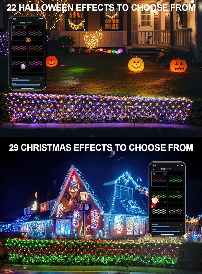 4ft*18ft Outdoor Christmas Net Lights, Smart Mesh Lights for Bushes, Group Control, Waterproof, Color Changing, App/Remote Control, Timer, Dimmer, Holiday Trees, Garden, Xmas Decor