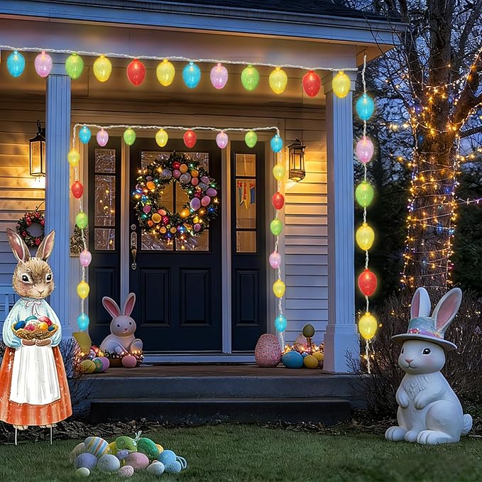 Couah Easter Egg Lights, 8.5Ft Easter String Lights with 10 LED Multicolored Eggs Lights Plug in Waterproof for Indoor & Outdoor Garden Party Home Garden Spring Easter Decorations