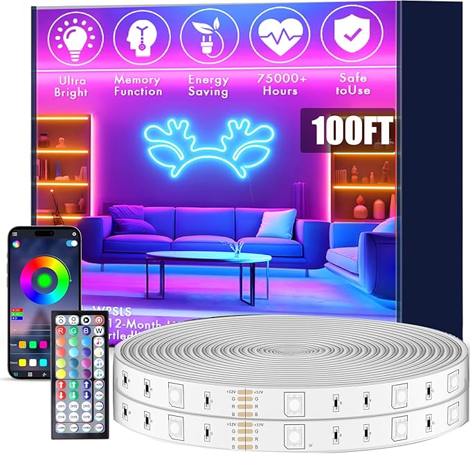 roperry 100FT Outdoor LED Strip Lights, IP68 RGB LED Lights with Remote and APP Control, Outdoor Strip Lights for Pool, Balcony, Roof, Garden, Stairs (1 Roll)