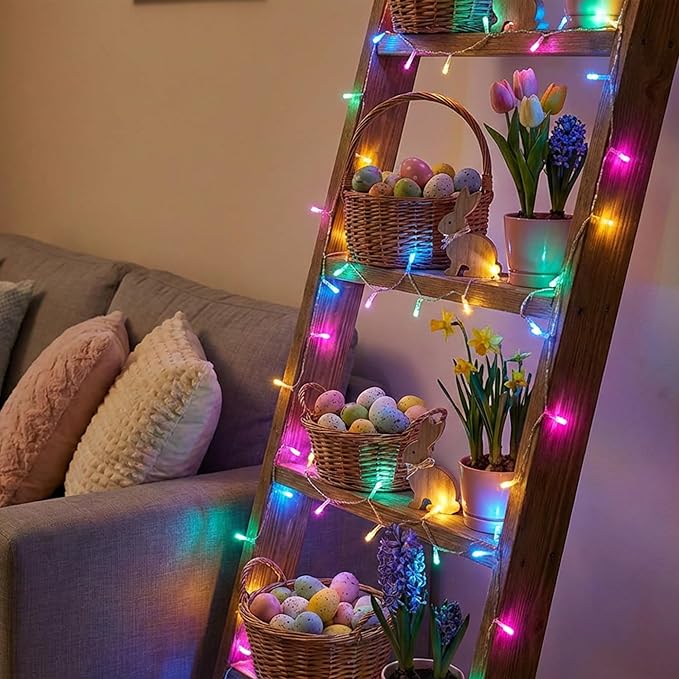 30 LED Easter String Lights - 11.5Ft Pastel Colored Battery Mini Light with 8 Modes, Timer, Waterproof - Fairy Christmas Lighting for Outside Tree Bedroom House Party Garland Decorations - White Wire