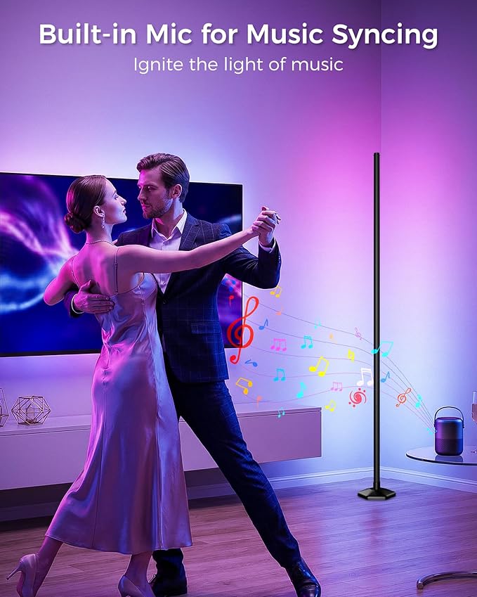 2 Pack Corner LED RGB Floor Lamp, Smart Dimmable Corner Light with Music Sync, Color Changing Ambient Lighting with App and Remote Control, for Bedroom, Living Room Gaming Room