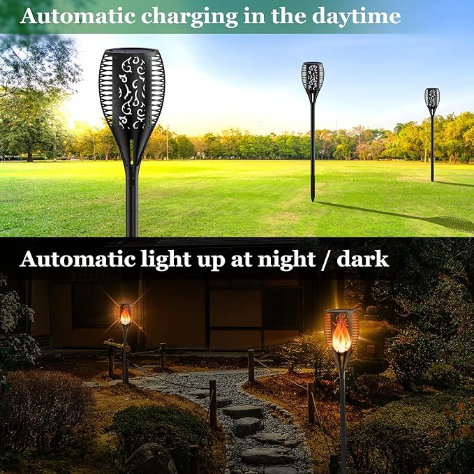 Solar Torch Lights, 43in 96 LED Waterproof Flickering Flames Solar Lights Outdoor Landscape Decoration Lighting Dusk to Dawn Auto On/Off Security Torch Light for Patio Garden Yard Driveway