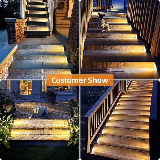 VOLISUN Solar Step Lights Outdoor Waterproof, LED Outdoor Stair Lights, Solar Step Light for Outside, Warm&Cool White Deck Light Decor for Stair,Front Porch and Patio(Gray,6 Pack)
