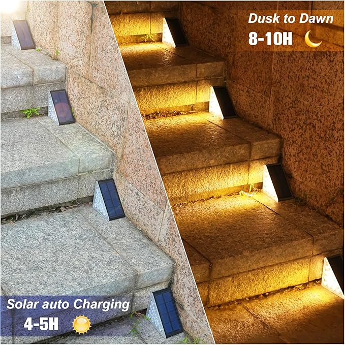 VOLISUN Solar Step Lights for Outside, Solar Stair Lights Outdoor Waterproof IP67, LED Outdoor Step Light, 80 Lumen, Deck Light for Outside, Front Porch and Patio(Black,6 Pack)