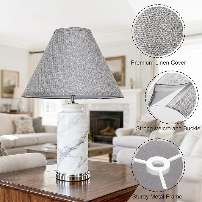 Empire Lamp Shades Set of 2, Gray Large Lamp Shades for Table Lamps Floor Lamps, 6" Top x 16" Bottom x 10.8" High, Natural Linen Lampshades Replacement, Include Spider, Harp Holders, Easy Assembly