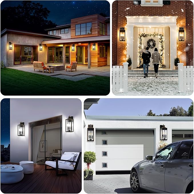 Large Motion Sensor Outdoor Wall Light, Waterproof Exterior Wall Sconce Light Fixture with Water-Rippled Glass, Bronze Modern Outside Wall Lantern for House, Porch, Patio, Garage, Bulbs Not Included