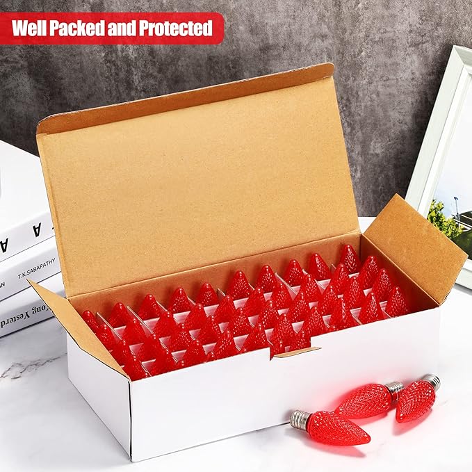 Mudder 50 Pieces C9 Christmas Light Replacement Bulb E17 LED Easter Light Replacement Bulb Outlet Faceted Christmas Bulb LED for Holiday Decoration(Red)