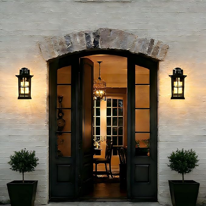 2 Pack Outdoor Motion Sensor Porch Light, Black Exterior Wall Lantern Lighting Fixtures,Dusk to Dawn Outdoor Wall Lights, Waterproof Front Porch Light Outside for Garage, Patio,House.